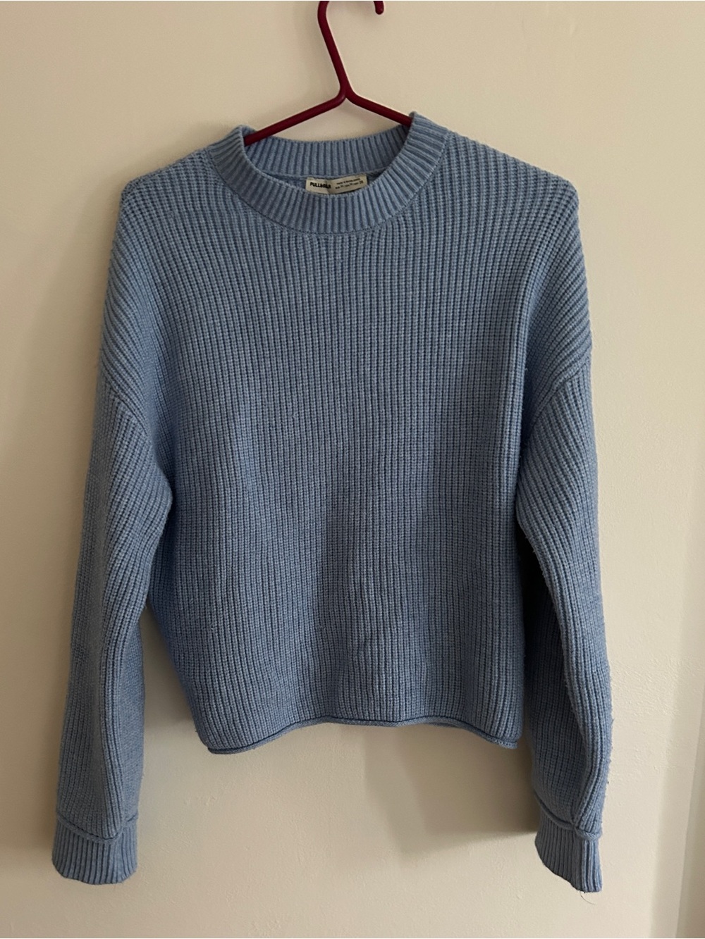 Pull&Bear Sky Blue Ribbed Crewneck Sweater